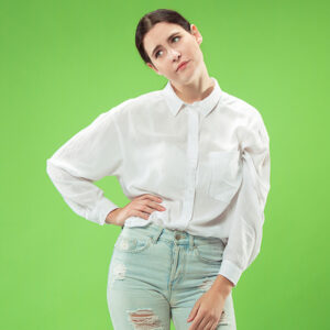 woman posing with green background